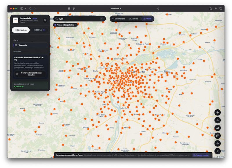 Carte des antennes relais à Lyon