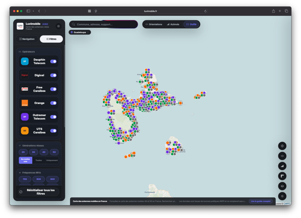 carte des antennes relais Guadeloupe
