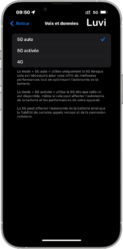 sélectionner 5G auto iPhone 16 Pro Max France